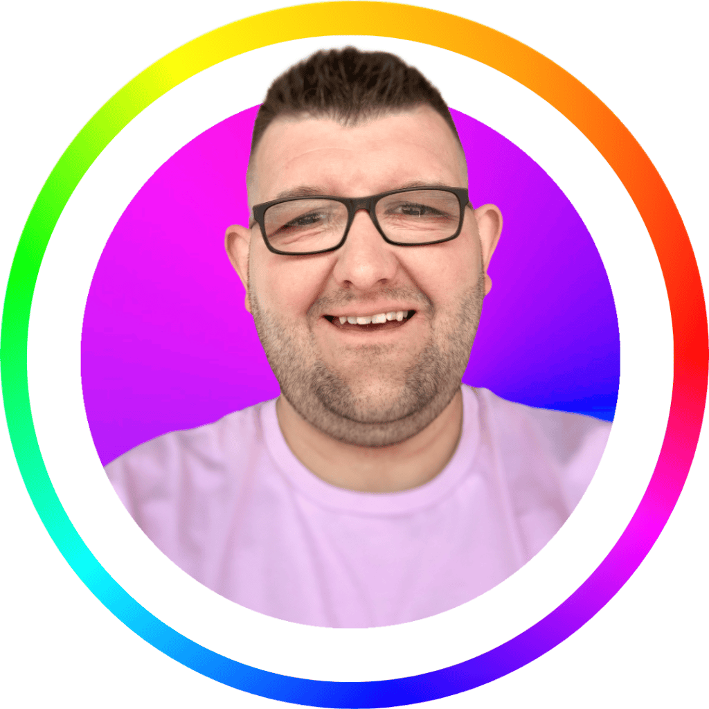 Steve from Big Bright Bear, smiling, in a rainbow-ringed profile photo