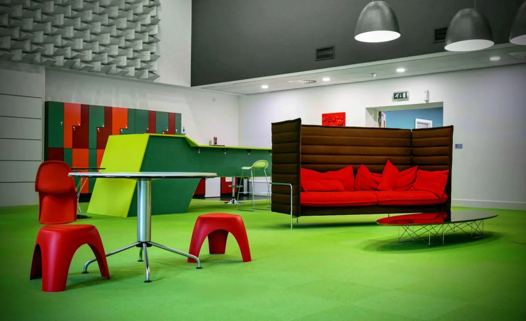 Colourful seating in the Electric Works Club Lounge