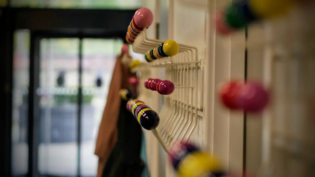 Colourful coat hooks in the Electric Works entrance
