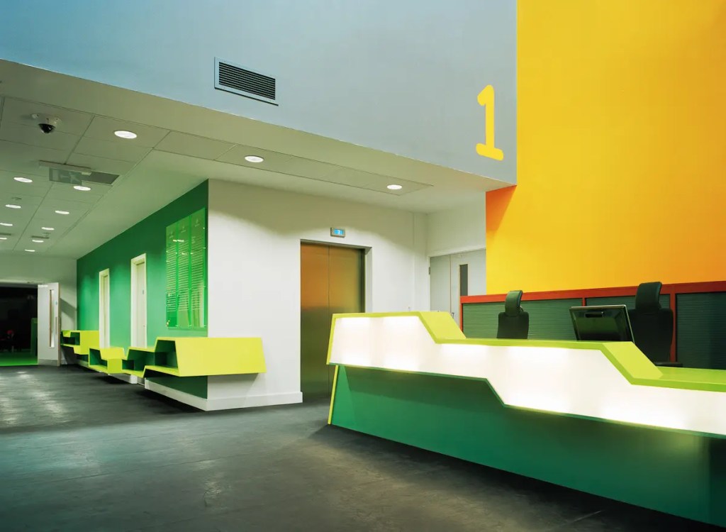 Colourful reception area inside Electric Works
